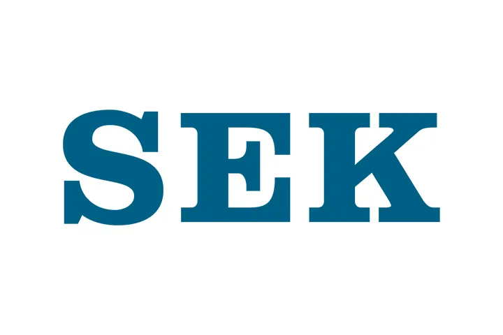 SEK:s blåa logotyp mot vit bakgrund.